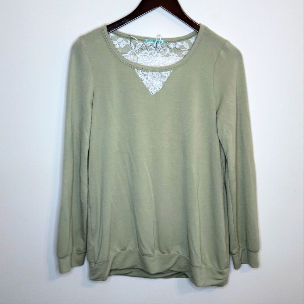 P.S. Kate Tan Cut Up Lace Back Long Sleeve Top Size Medium